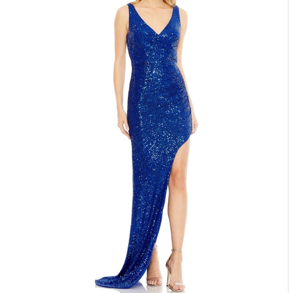 Mac Duggal Dresses & Skirts - Sz 12 MACDUGGAL Sequined Draped Faux Wrap Asymmetrical Hem Gown